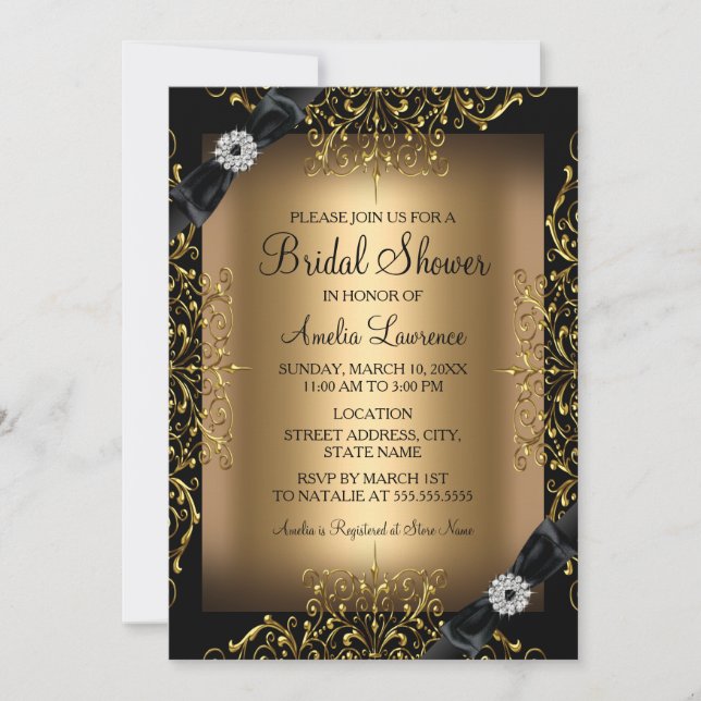 Invitation à la douche nuptiale Lace & Bow Gold (Devant)