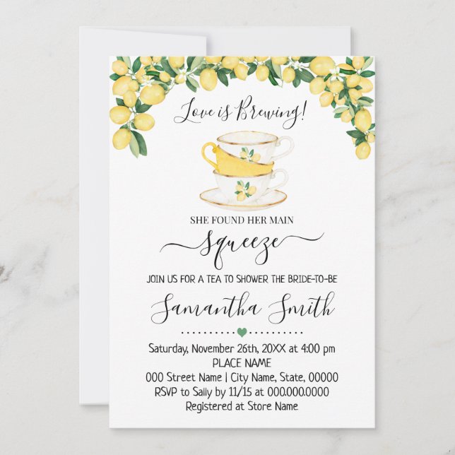 Invitation à la douche nuptiale Lemons Tea (Devant)