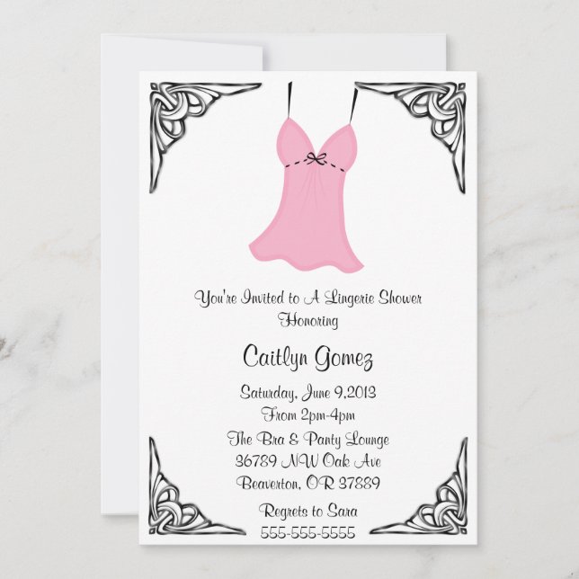 Invitation à la douche nuptiale Lingerie noire et  (Devant)