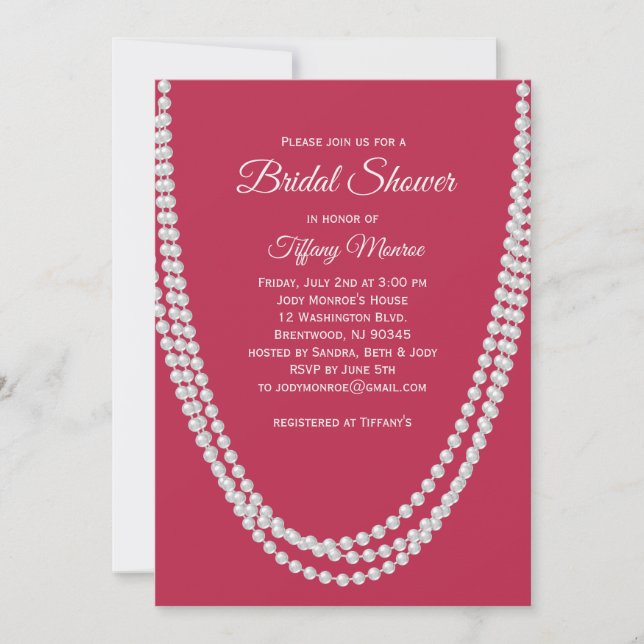 Invitation à la douche nuptiale Magenta et Pearls (Devant)