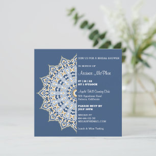 Invitation à la douche nuptiale Mandala bleu et or