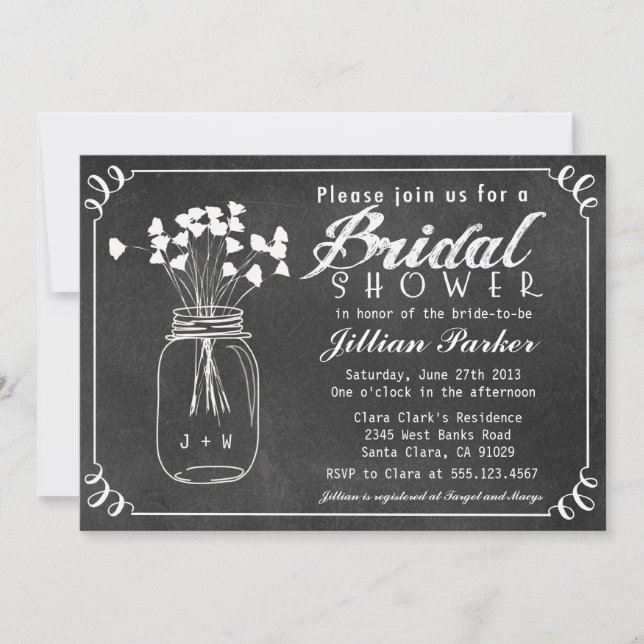 Invitation à la douche nuptiale Mason Jar de Chalk (Devant)