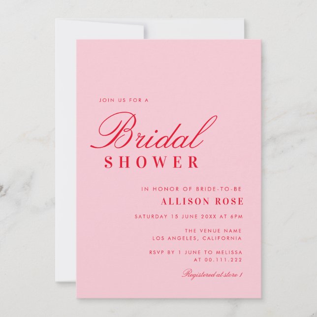 invitation à la douche nuptiale moderne rose et ro (Devant)