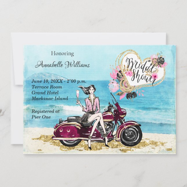 Invitation à la douche nuptiale moto (Devant)