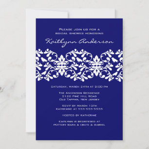 Invitation à la douche nuptiale Navy & White Damas