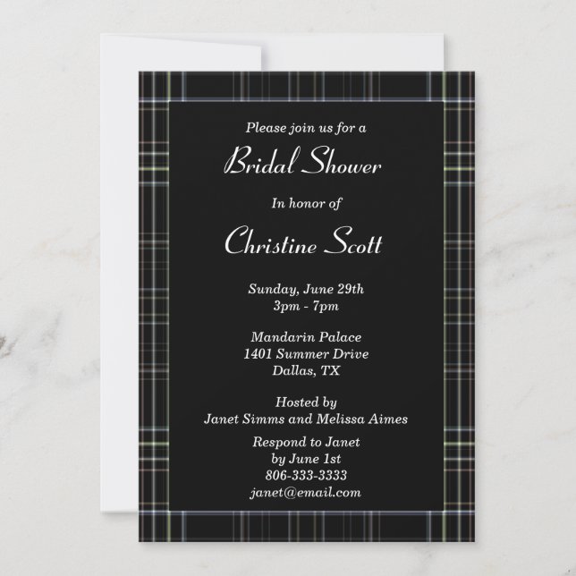Invitation à la douche nuptiale noire (Devant)
