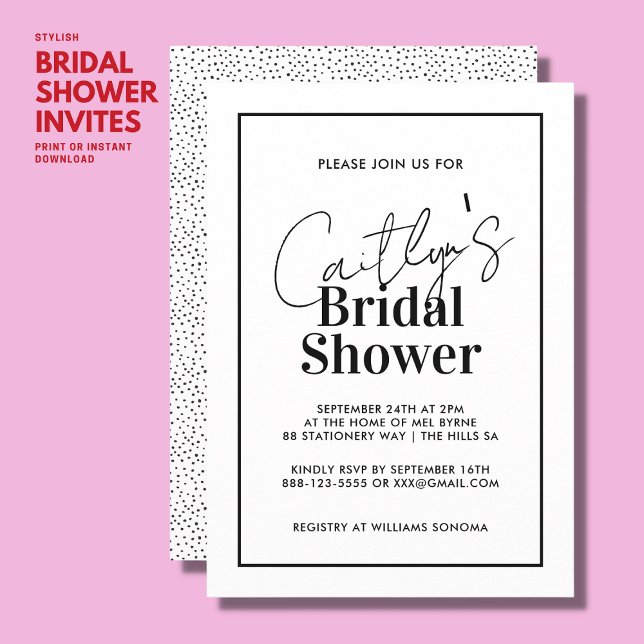 Invitation à la douche nuptiale noire et blanche (Créateur téléchargé)