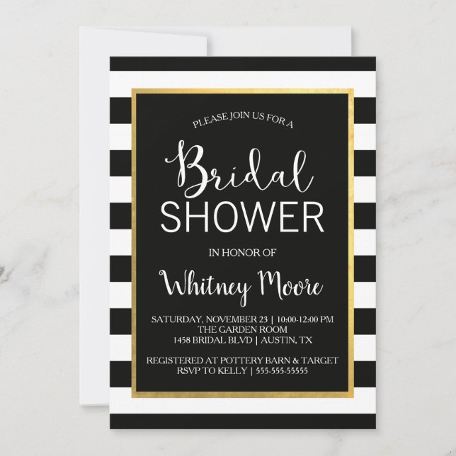 Invitation à la douche nuptiale noire et or (Devant)