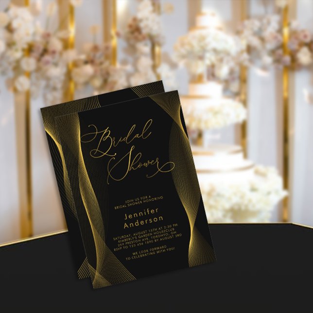 Invitation à la douche nuptiale noire et or (Créateur téléchargé)