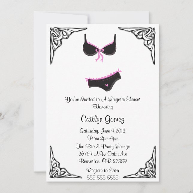Invitation à la douche nuptiale noire et rose (Devant)