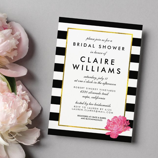 Invitation à la douche nuptiale noire et rose Peon (Créateur téléchargé)