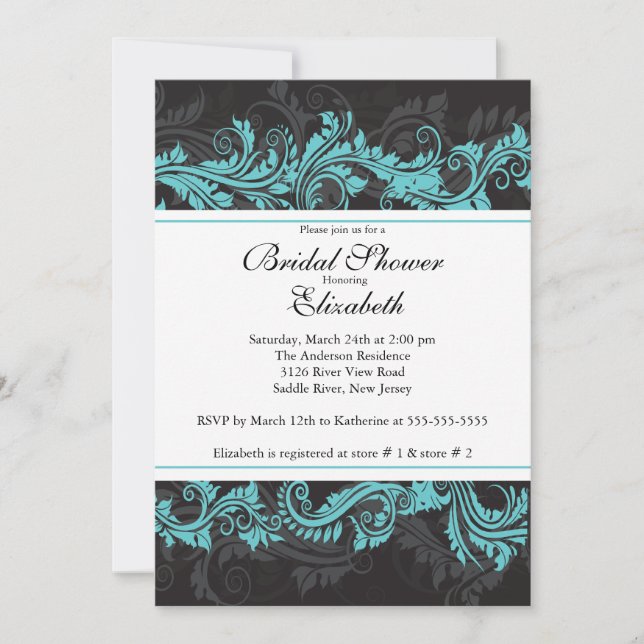 Invitation à la douche nuptiale noire Fancy Blue D (Devant)