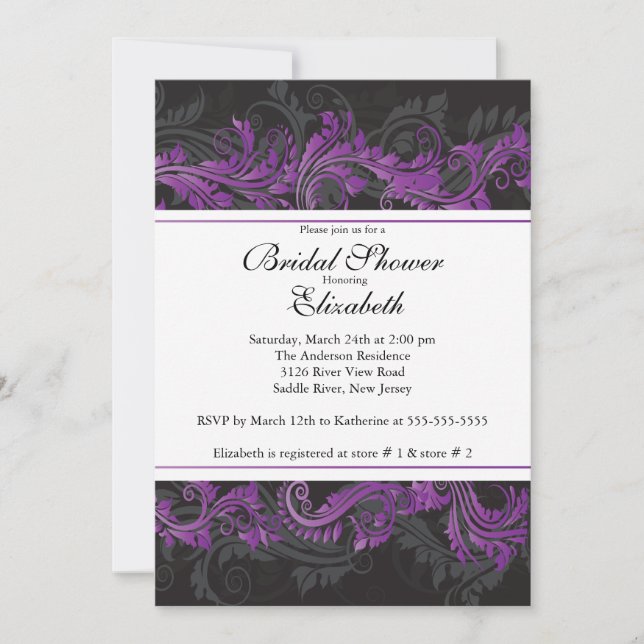 Invitation à la douche nuptiale noire Fancy Purple (Devant)