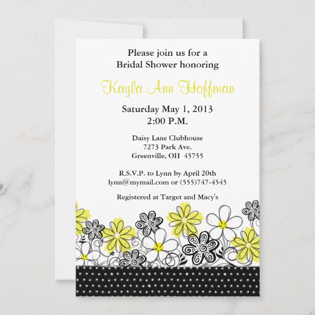 Invitation à la douche nuptiale noire jaune (Devant)