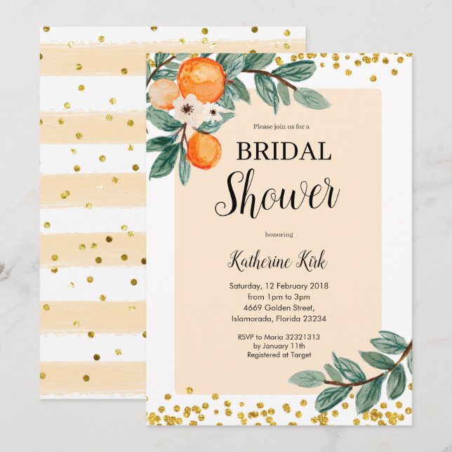Invitation à la douche nuptiale Orange Citrus (Devant / Derrière)