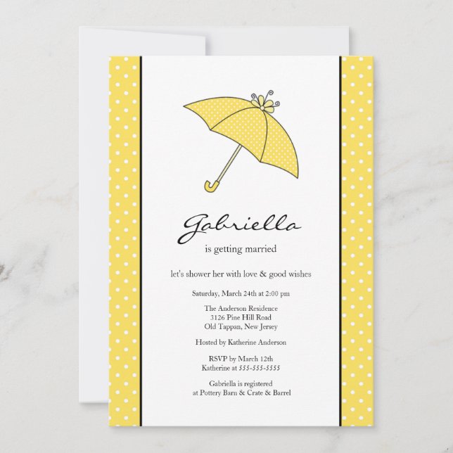 Invitation à la douche nuptiale parapluie jaune (Devant)