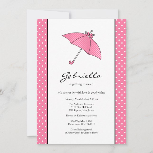 Invitation à la douche nuptiale parapluie rose (Devant)