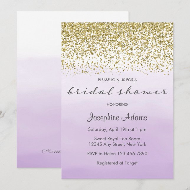 Invitation à la douche nuptiale Pastel Purple et G (Devant / Derrière)