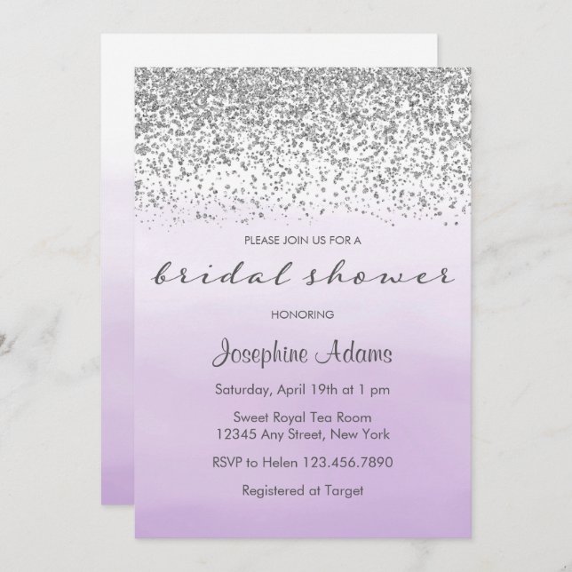 Invitation à la douche nuptiale Pastel Purple et S (Devant / Derrière)