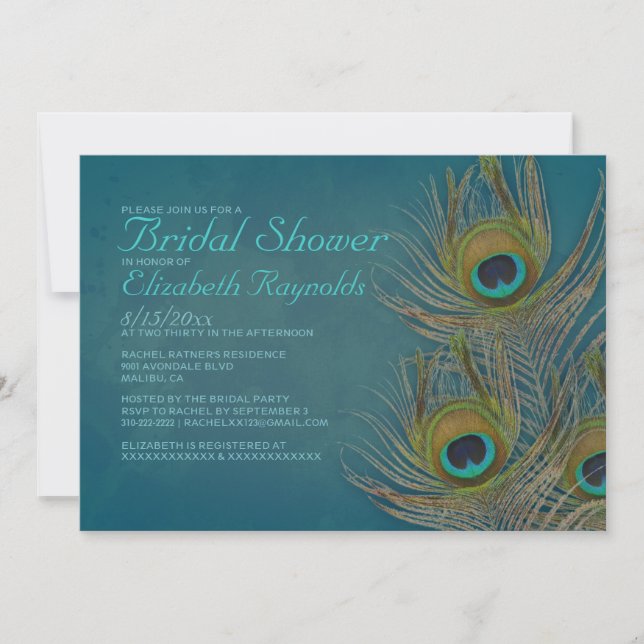 Invitation à la douche nuptiale Peacock Feather (Devant)