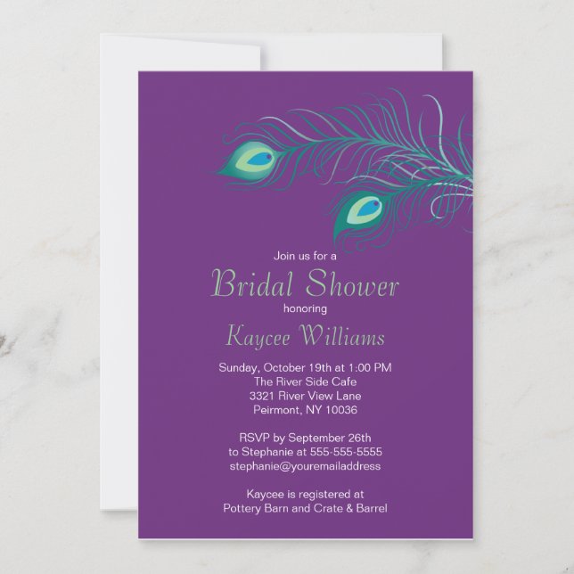 Invitation à la douche nuptiale Peacock Feathers (Devant)