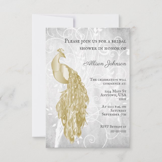 Invitation à la douche nuptiale Peacock Gold (Devant)