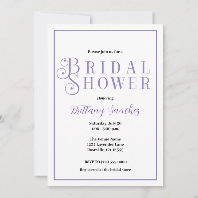 Invitation à la douche nuptiale Periwinkle Classy  (Devant)
