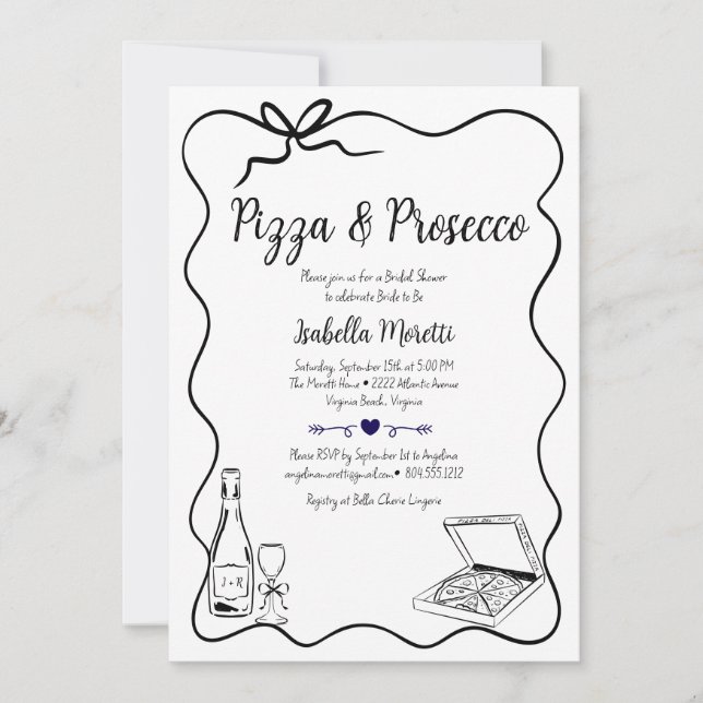 Invitation à la douche nuptiale Pizza et Prosecco (Devant)
