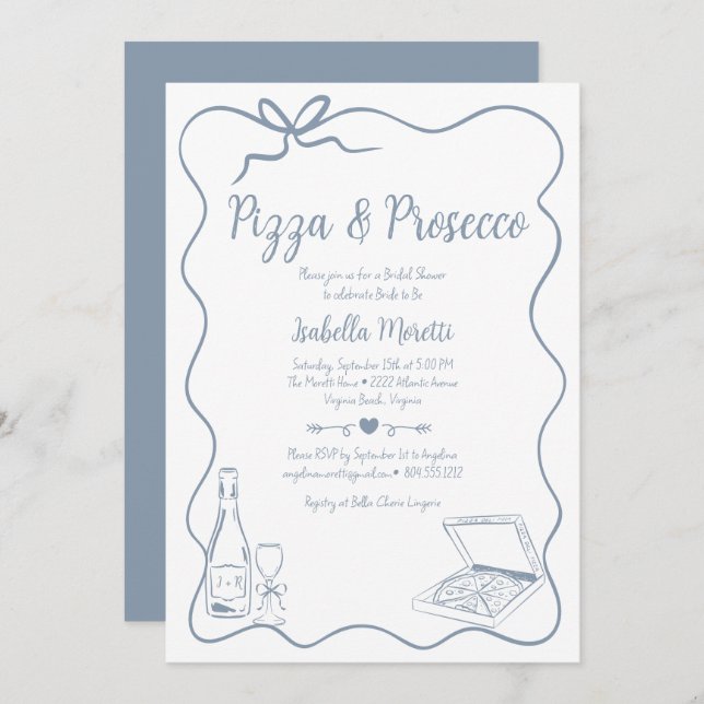 Invitation à la douche nuptiale Pizza et Prosecco (Devant / Derrière)