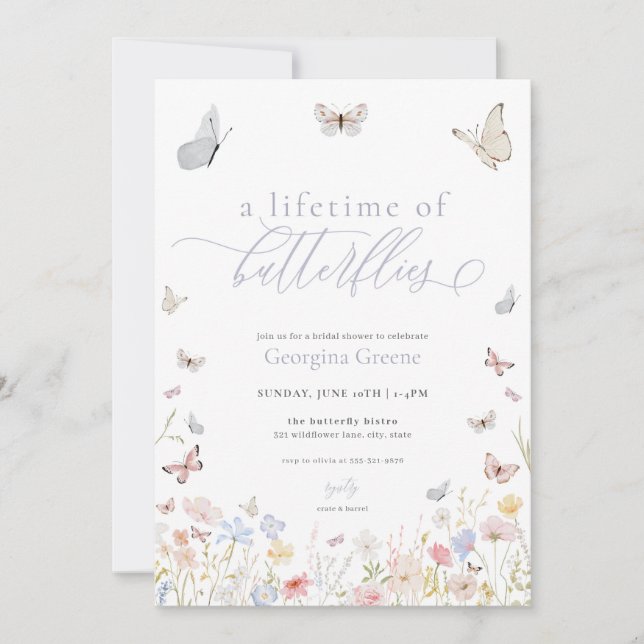 Invitation à la douche nuptiale pour papillons (Devant)
