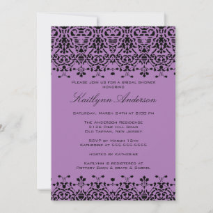 Invitation à la douche nuptiale pourpre et noire