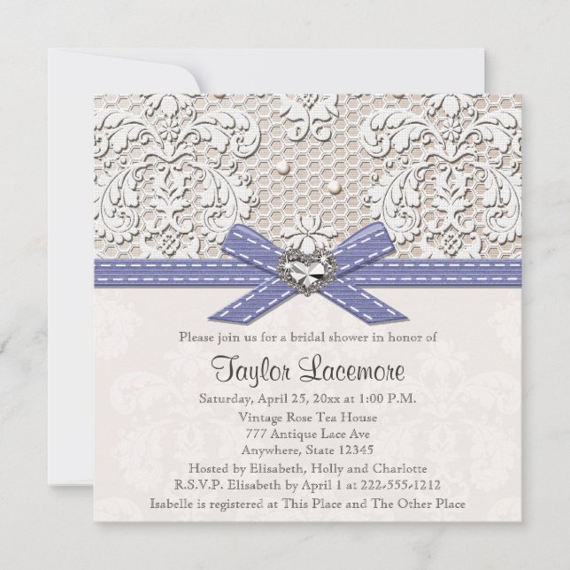 Invitation à la douche nuptiale Purple Pearl Lace  (Devant)