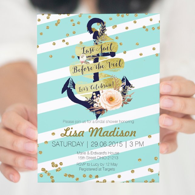 invitation à la douche nuptiale rayée marine (Créateur téléchargé)
