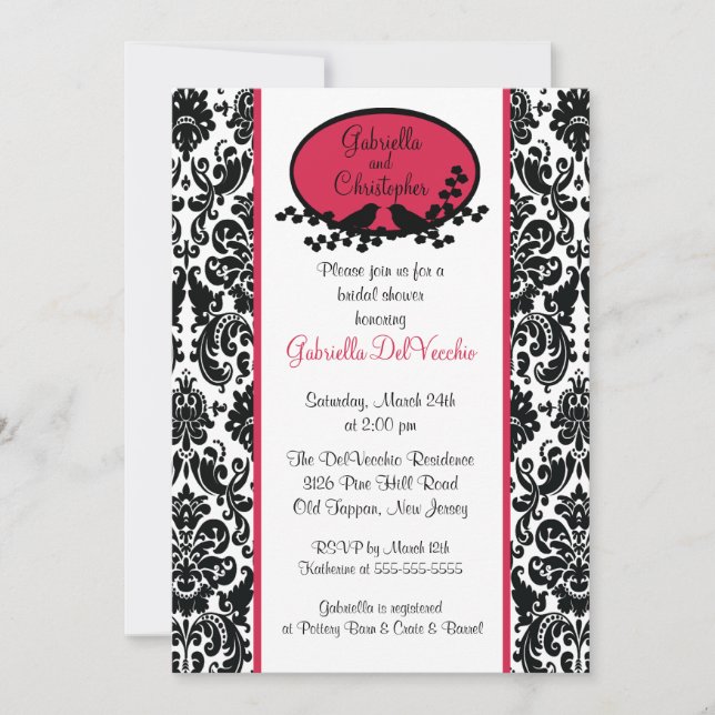 Invitation à la douche nuptiale Red Damask (Devant)
