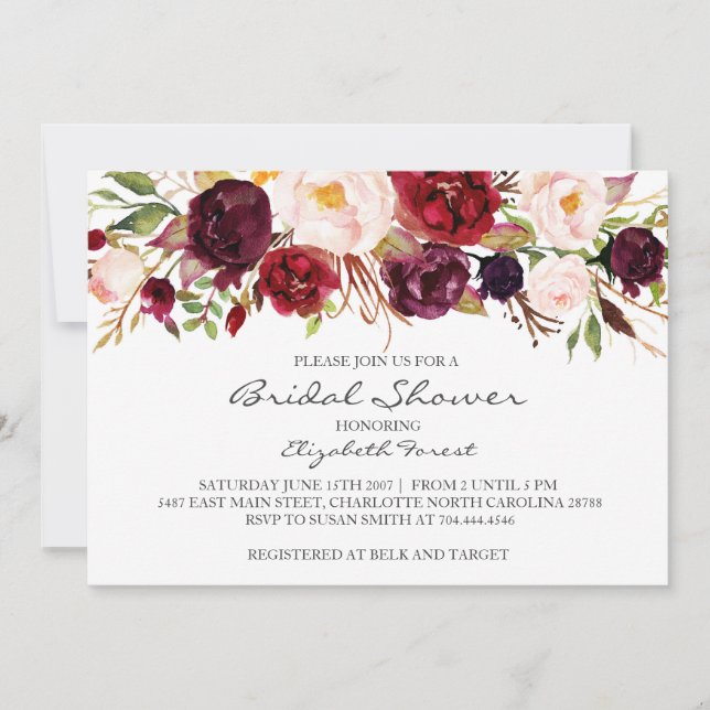 Invitation à la douche nuptiale Red Roses (Devant)