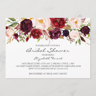 Invitation à la douche nuptiale Red Roses