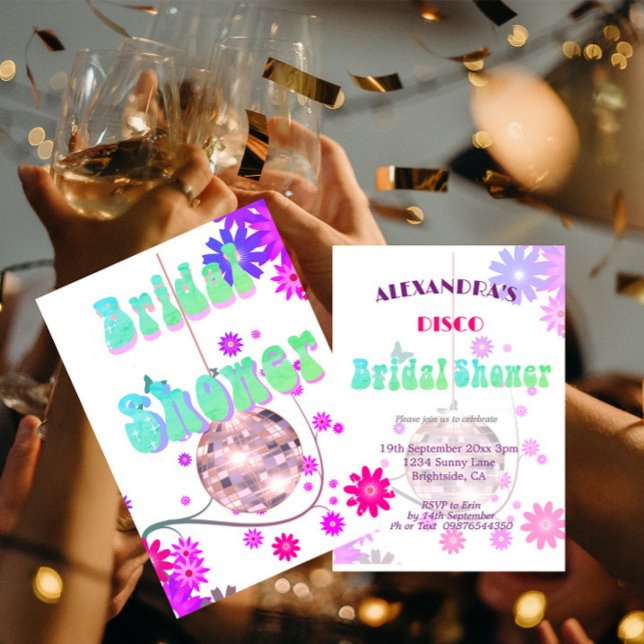 Invitation à la douche nuptiale rétro Floral Disco (Créateur téléchargé)