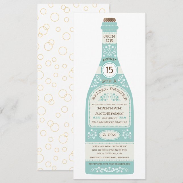Invitation à la douche nuptiale Retro Wine Bottle  (Devant / Derrière)