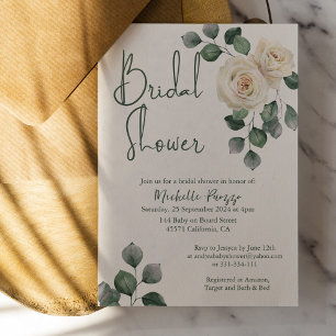 Invitation à la douche nuptiale Rose blanche et ve
