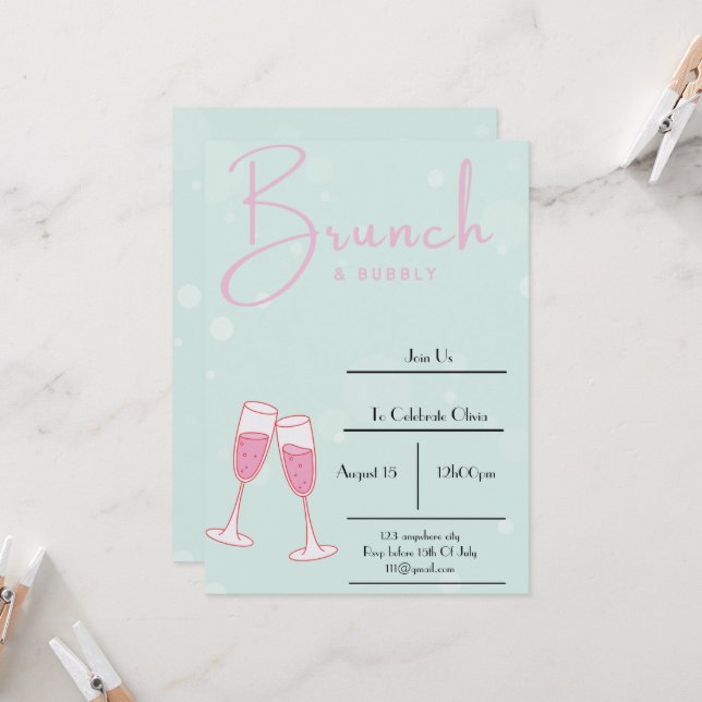 invitation à la douche nuptiale rose et bleu bébé (Devant/Arrière en situation)