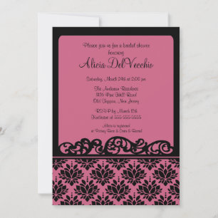 Invitation à la douche nuptiale rose et noir Damas