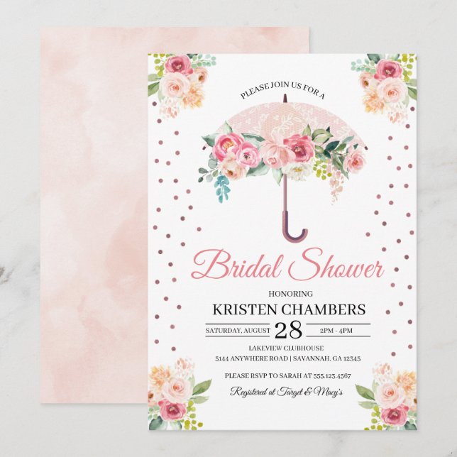Invitation à la douche nuptiale rose floral (Devant / Derrière)