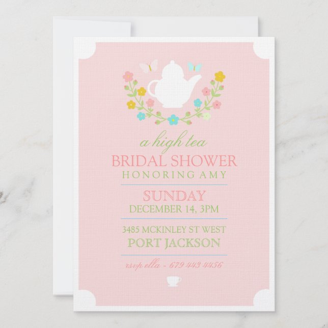 Invitation à la douche nuptiale rose haute thé (Devant)