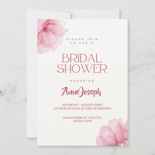 Invitation à la douche nuptiale rose modifiable (Devant)