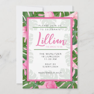 Invitation à la douche nuptiale rose Monstera
