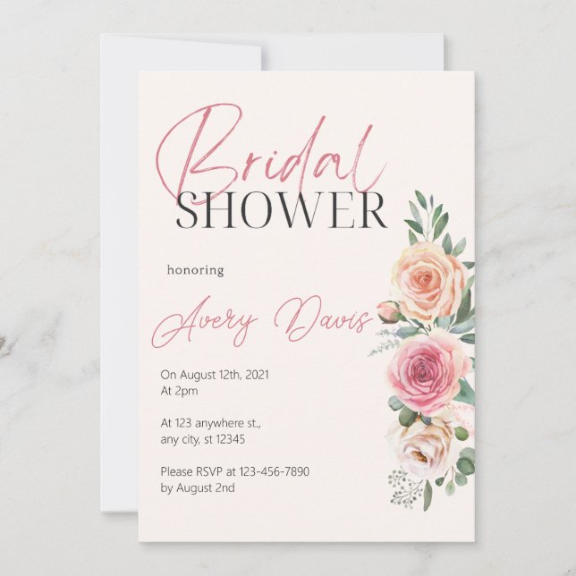Invitation à la douche nuptiale rose pâle (Devant)