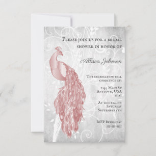 Invitation à la douche nuptiale rose Peacock