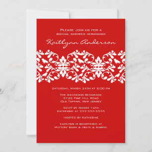Invitation à la douche nuptiale rouge et blanc Dam