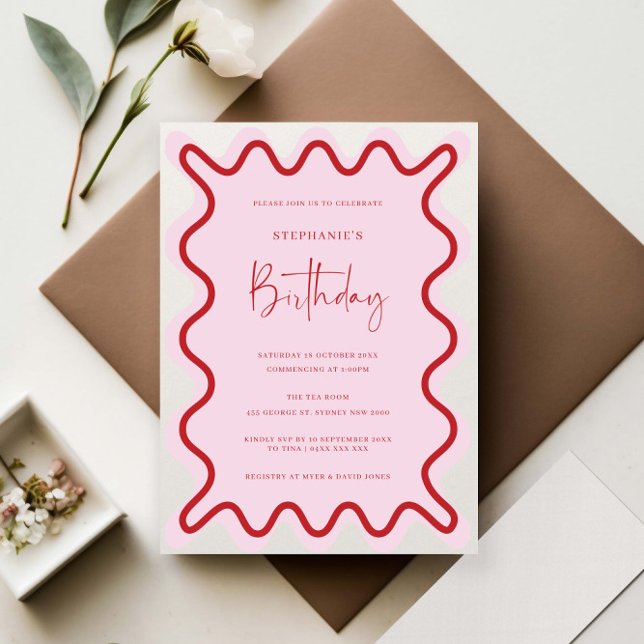Invitation à la douche nuptiale rouge rose vif (Créateur téléchargé)