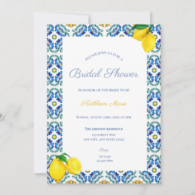Invitation à la douche nuptiale sicilienne (Devant)